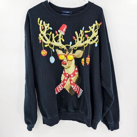 American rag xl christmas sweater sweatshirt black reindeer ugly - Picture 1 of 3